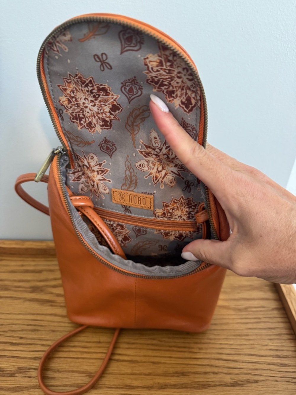 HOBO Burnt Orange Leather Mini Crossbody - Picture 4 of 6